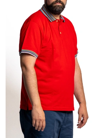 PLUS SIZE MEN'S COTTON POLO SHIRT WITH STRIPED COLLAR