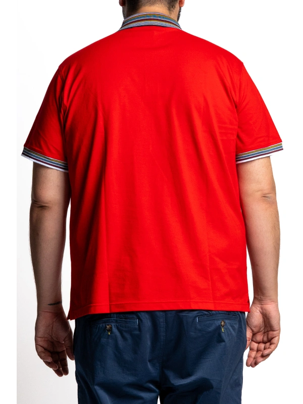 PLUS SIZE MEN'S COTTON POLO SHIRT WITH STRIPED COLLAR