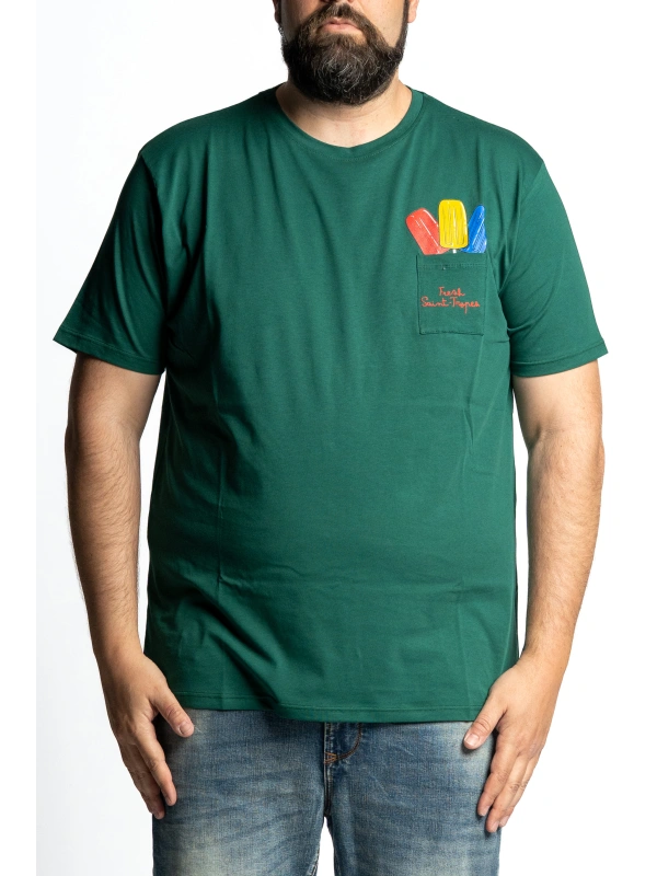 PLUS SIZE T-SHIRT WITH ICE CREAM PRINT AND MAXFORT POCKET