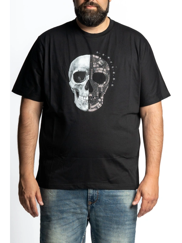PLUS SIZE T-SHIRT WITH SKULL PRINT AND MICRO STUDS BLOCK 38