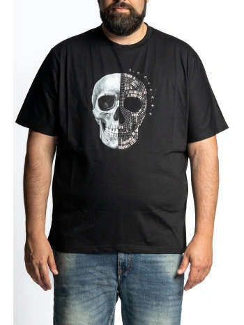 PLUS SIZE T-SHIRT WITH SKULL PRINT AND MICRO STUDS BLOCK 38