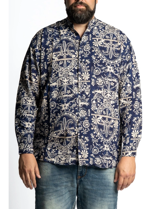 PLUS SIZE KOREAN COLLAR SHIRT WITH VISCOSE PATTERN