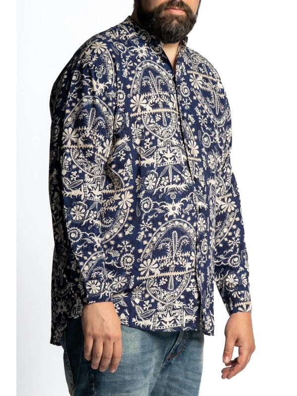 PLUS SIZE SHIRT WITH KOREAN COLLAR AND VISCOSE PATTERN