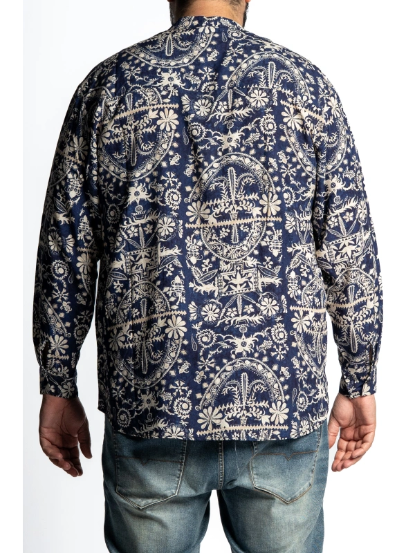 PLUS SIZE SHIRT WITH KOREAN COLLAR AND VISCOSE PATTERN