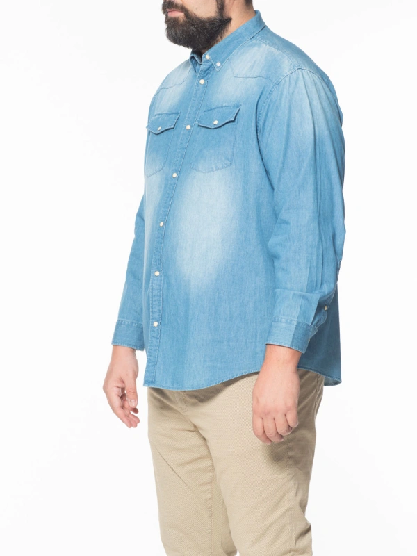 CAMICIA JEANS TAGLIE FORTI WESTERN CON BOTTONI A PRESSIONE MAXFORT