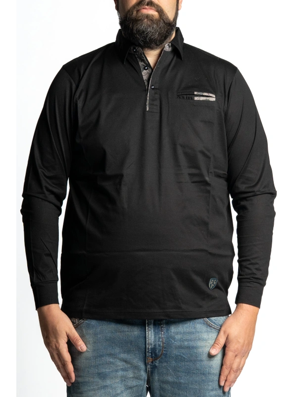 MEN'S LONG-SLEEVED POLO SHIRT WITH CONTRAST DETAILS IN PLUS SIZES | MAXFORT