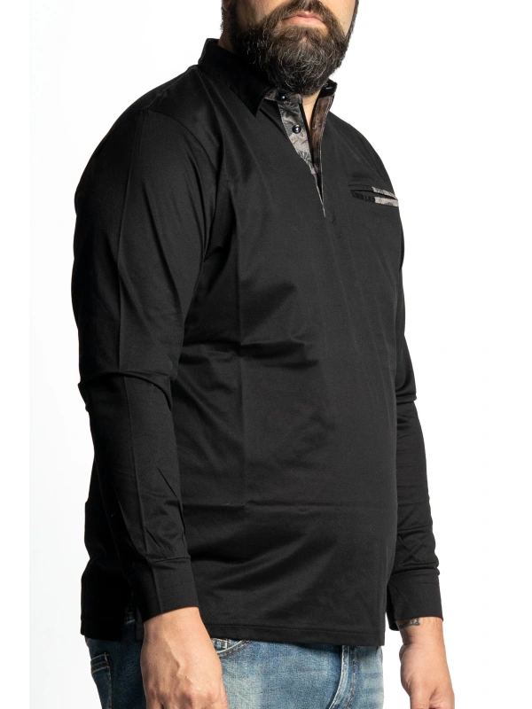 MEN'S LONG-SLEEVED POLO SHIRT WITH CONTRAST DETAILS IN PLUS SIZES | MAXFORT