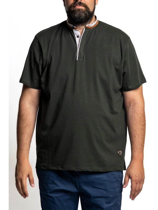 MAXFORT STRETCH T-SHIRT WITH KOREAN COLLAR, PLUS SIZES