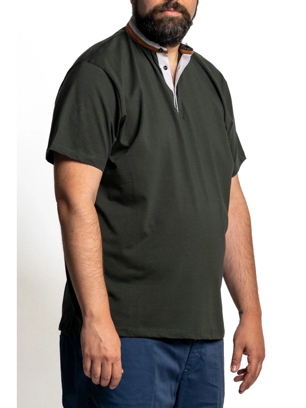 MAXFORT STRETCH T-SHIRT WITH KOREAN COLLAR, PLUS SIZES