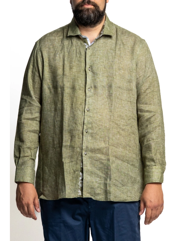 MAXFORT PRESTIGIO LONG-SLEEVED LINEN BLEND PLUS-SIZE SHIRT