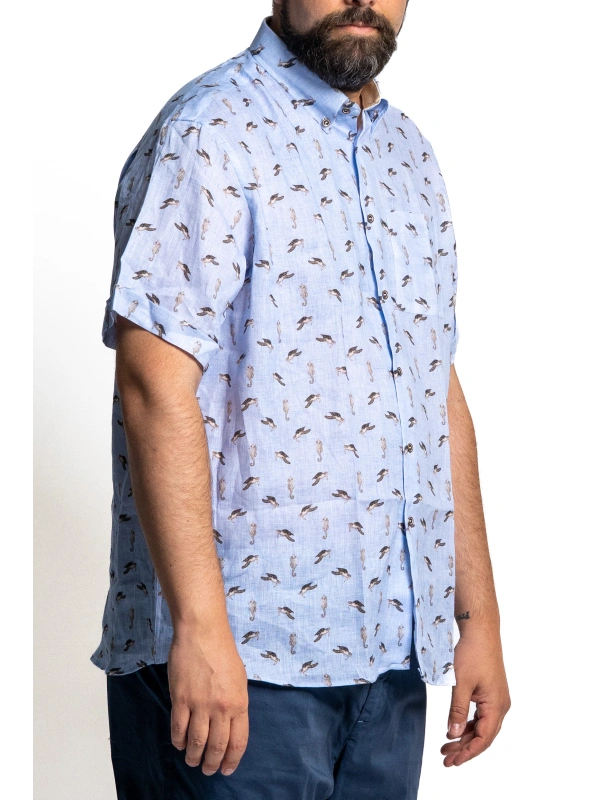 CAMICIA TAGLIE FORTI MISTO LINO FANTASIA MARE MANICA CORTA