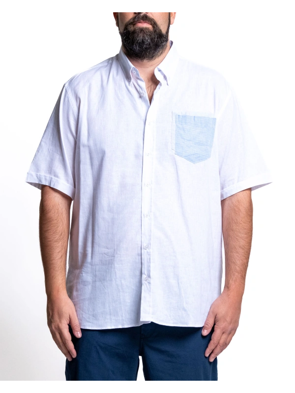 PLUS SIZE LINEN BLEND SHORT SLEEVE PRESTIGE POCKET SHIRT