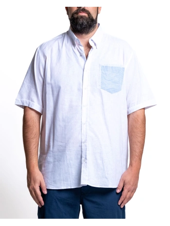 PLUS SIZE LINEN BLEND SHORT SLEEVE PRESTIGE POCKET SHIRT