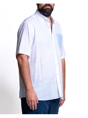 PLUS SIZE LINEN BLEND SHORT SLEEVE PRESTIGE POCKET SHIRT