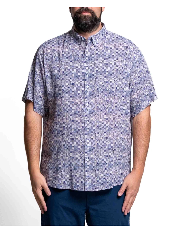 TEANO VISCOSE SHIRT WITH ALL-OVER PRINT AND SHORT SLEEVES