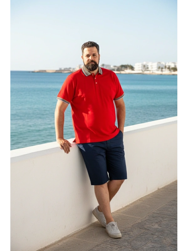 POLO UOMO TAGLIE FORTI IN COTONE CON COLLETTO RIGATO