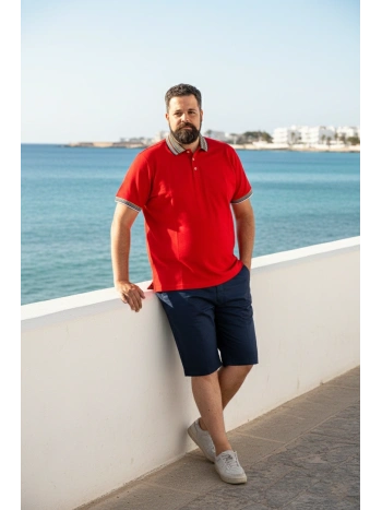 PLUS SIZE MEN'S COTTON POLO SHIRT WITH STRIPED COLLAR