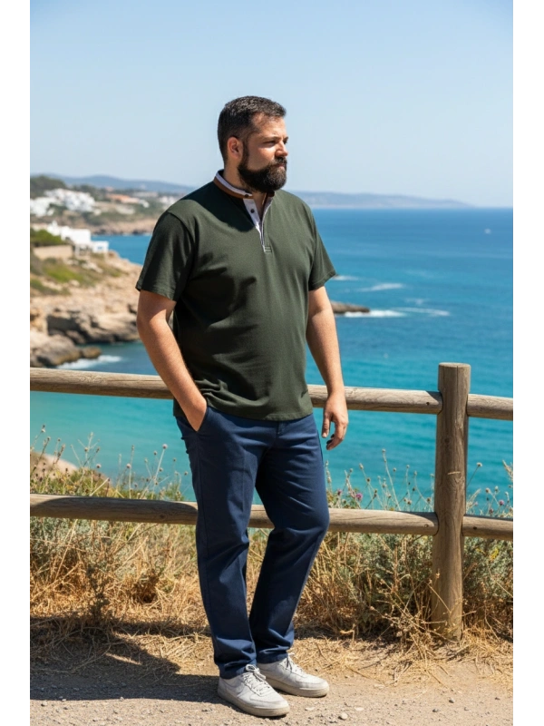 MAXFORT STRETCH T-SHIRT WITH KOREAN COLLAR, PLUS SIZES