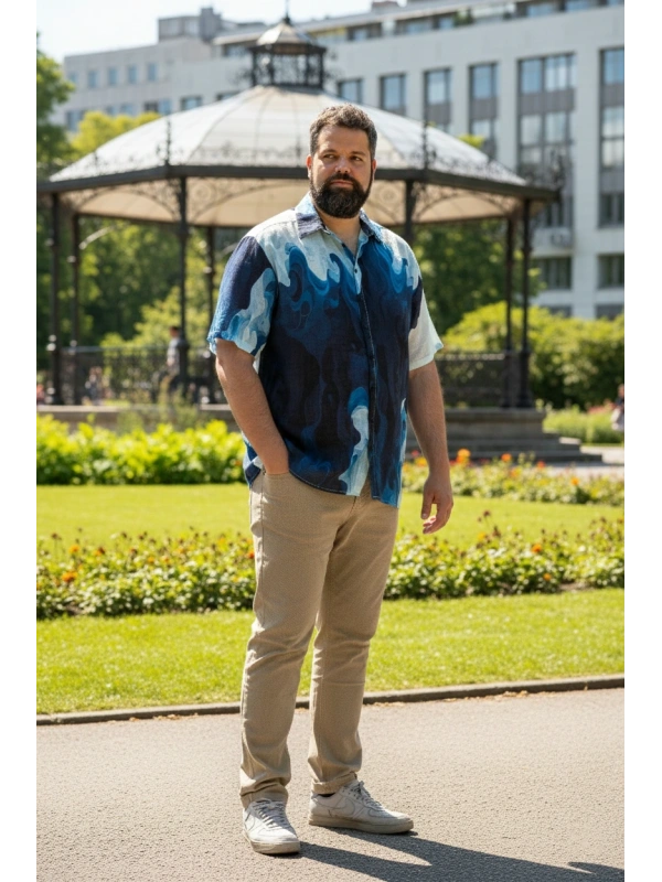 CAMICIA TAGLIE FORTI UOMO STAMPA A ONDE MAXFORT