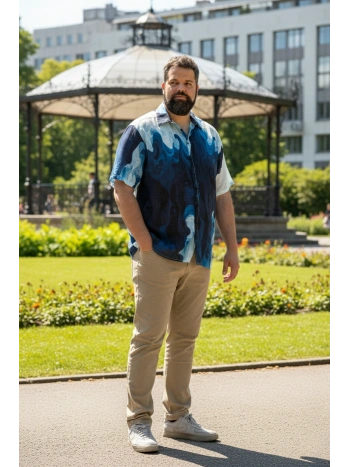 MAXFORT MEN'S PLUS SIZE WAVE PRINT SHIRT
