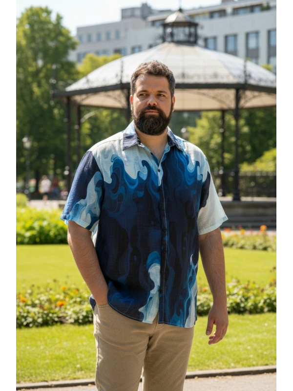 MAXFORT MEN'S PLUS SIZE WAVE PRINT SHIRT