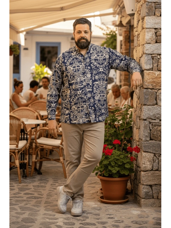 CAMICIA TAGLIE FORTI COLLO COREANO FANTASIA VISCOSA