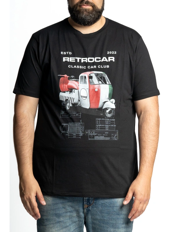 PLUS SIZE RETRO CAR EASYMAXFORT TRICOLOR T-SHIRT