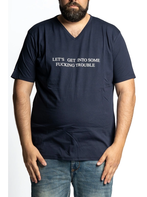 E2837 F***ING TROUBLE V-NECK T SHIRT