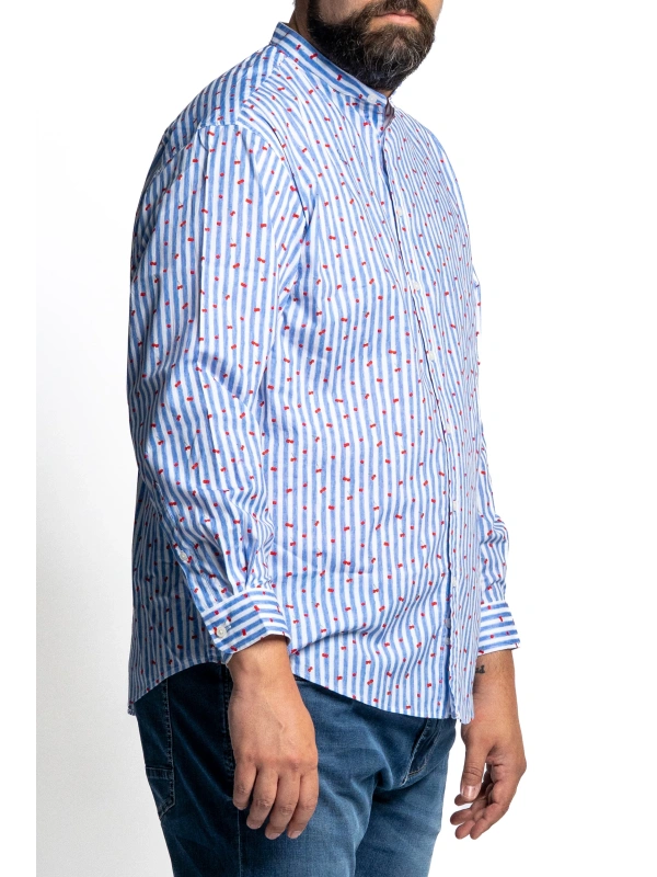 MEN'S PLUS SIZE STRETCH KOREAN SHIRT WITH CHERRY STRIPES 2