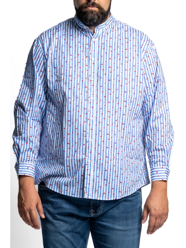 MEN'S PLUS SIZE STRETCH KOREAN SHIRT WITH CHERRY STRIPES