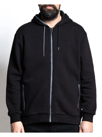 44001  FELPA FULL ZIP CON CAPPUCCIO E PROFILI