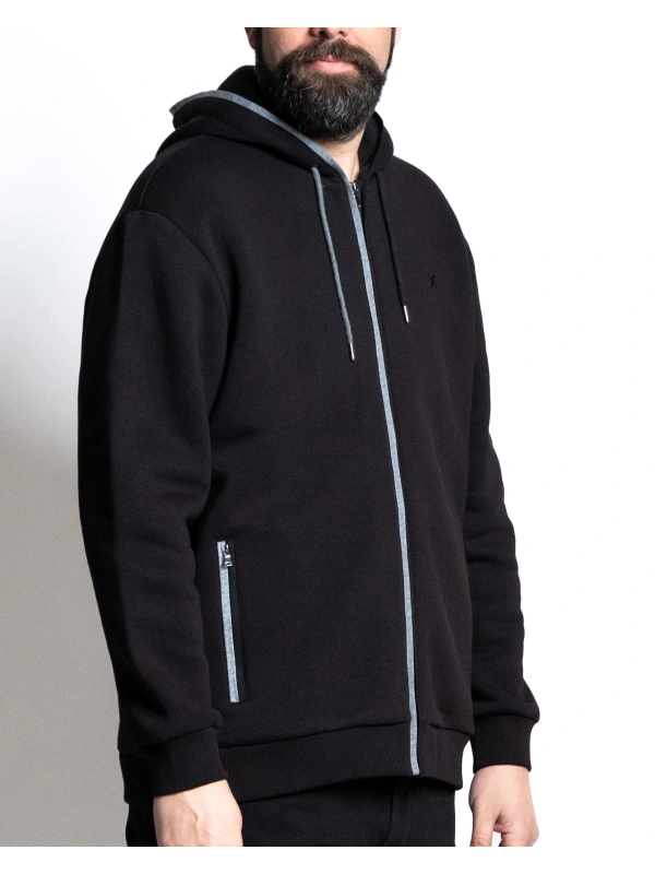 44001  FELPA FULL ZIP CON CAPPUCCIO E PROFILI