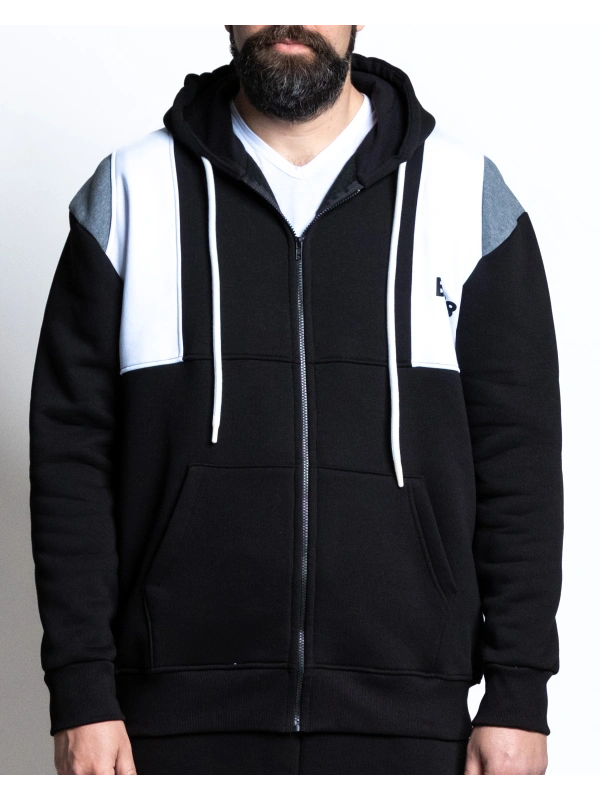 B38650 FELPA FULL ZIP CON CAPPUCCIO E INSERTI