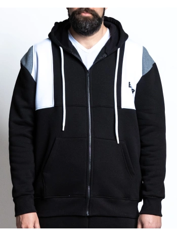 B38650 FELPA FULL ZIP CON CAPPUCCIO E INSERTI