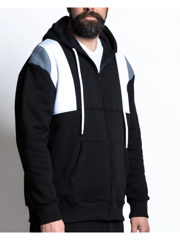 B38650 FELPA FULL ZIP CON CAPPUCCIO E INSERTI 2