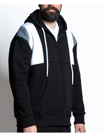 B38650 FELPA FULL ZIP CON CAPPUCCIO E INSERTI
