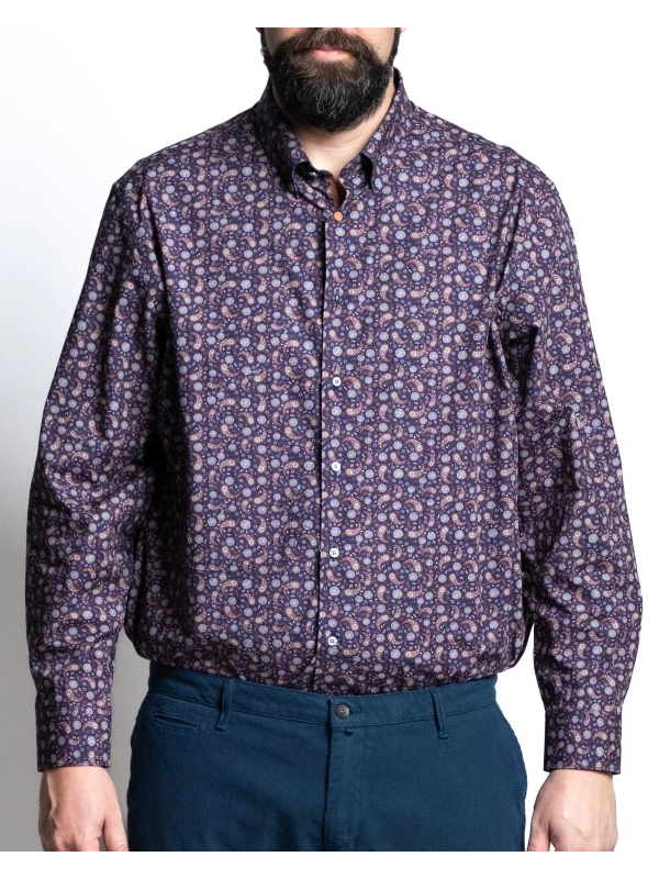 P27023 PLUS SIZE LONG SLEEVE CASHMERE PATTERN SHIRT
