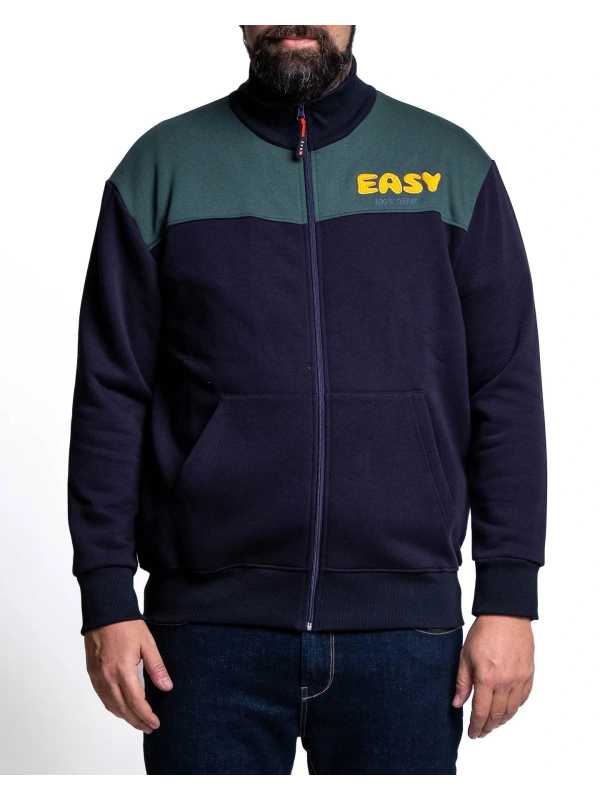 E2918 FELPA FULL ZIP BLOCK COLOR NERO