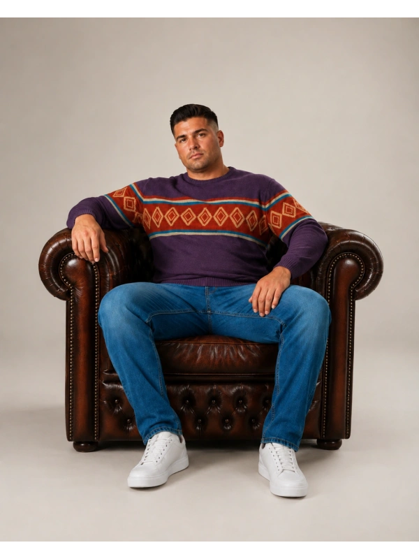 6510 PLUS SIZE CREW NECK SWEATER WITH INTARSIA PATTERN