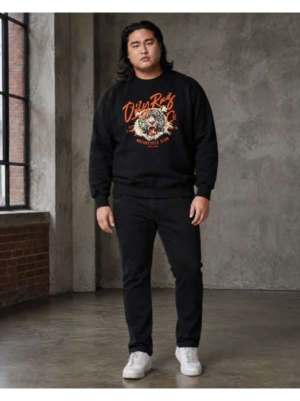 44101 OVERSIZED CREW NECK SWEATSHIRT WITH BIKER TIGER PRINT