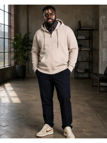 FELPA FULL ZIP  STRETCH CON CAPPUCCIO TAGLIE FORTI
