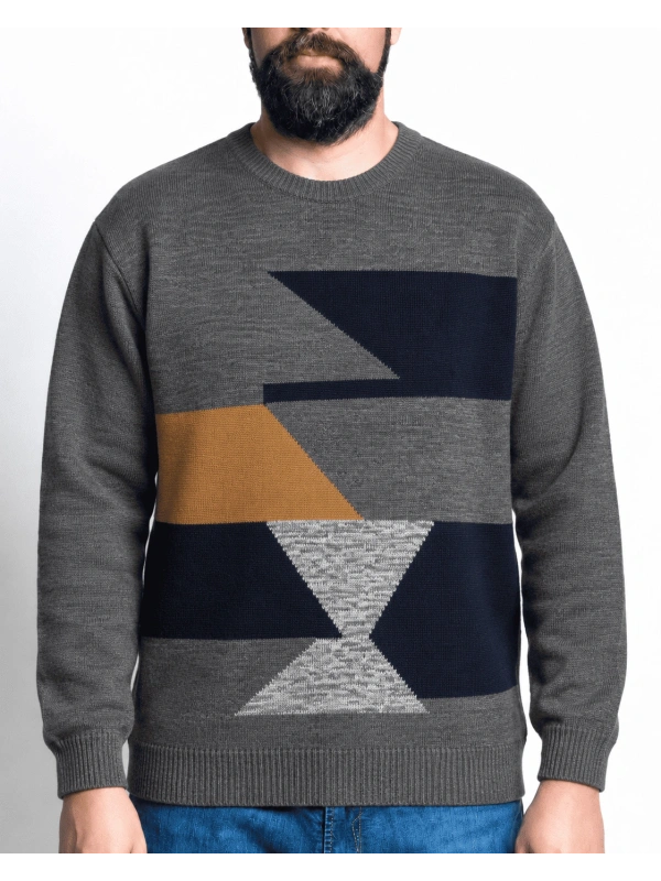 6513 PLUS SIZE CREW NECK SWEATER WITH GEOMETRIC PATTERN
