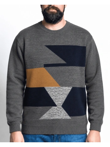 6513 PLUS SIZE CREW NECK SWEATER WITH GEOMETRIC PATTERN